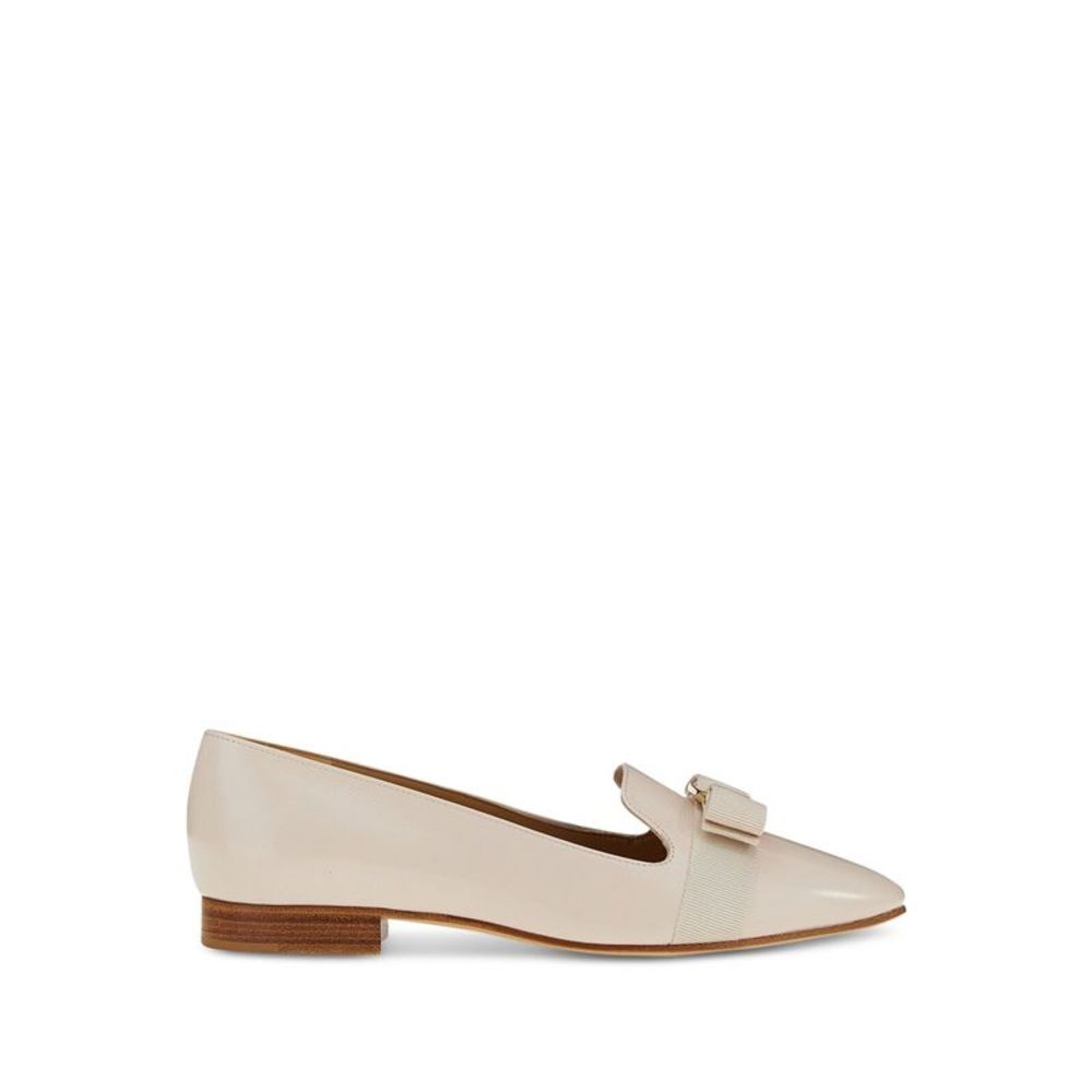 SALVATORE FERRAGAMO Womens Beige Laufer Almond Block Heel Slip On Loafers 8 C